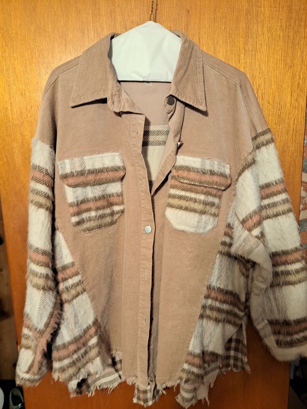 Umgee Taupe Plaid Utility Shacket Jacket